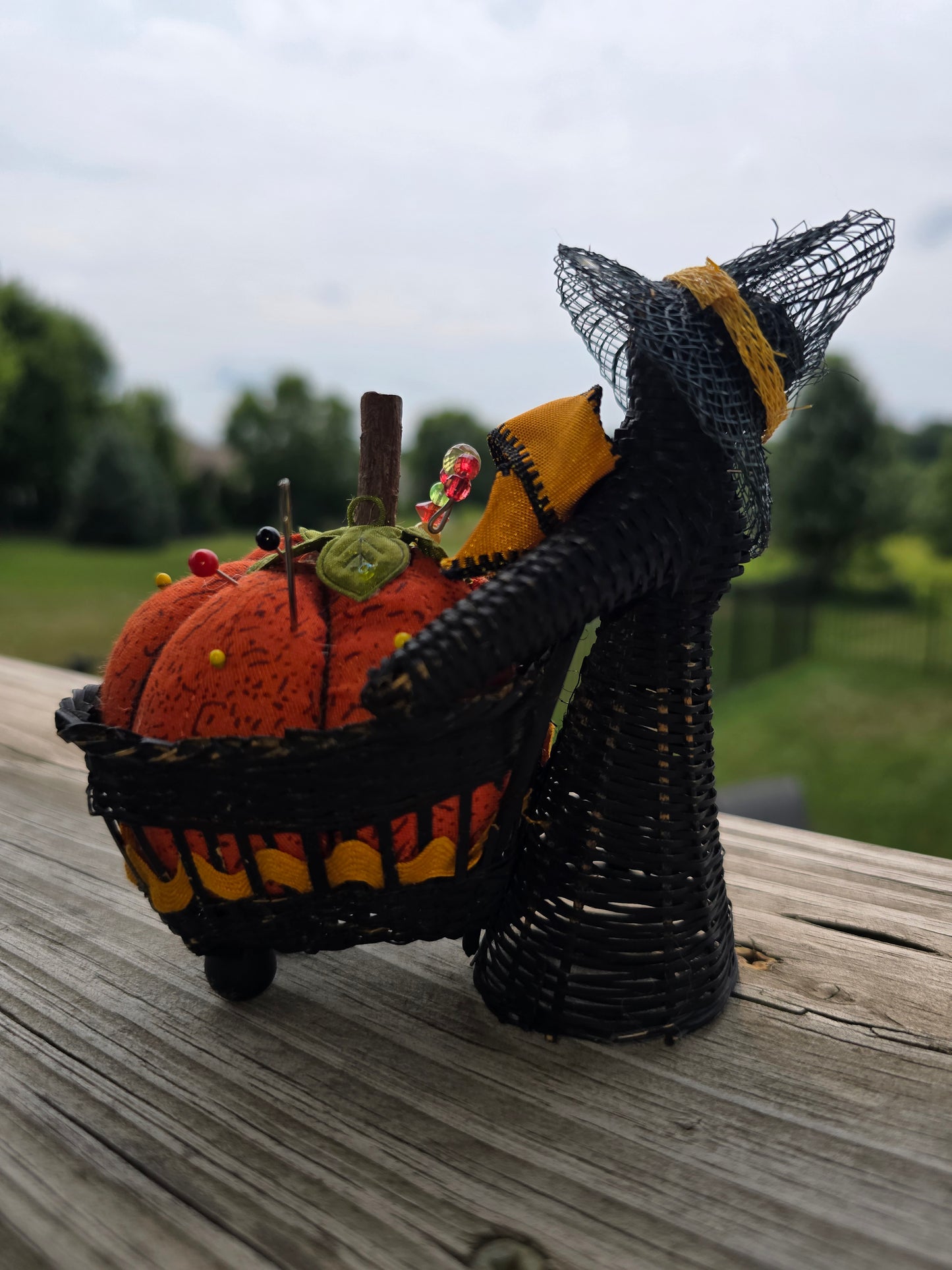 Halloween Pumpkin & Witch Pincushion