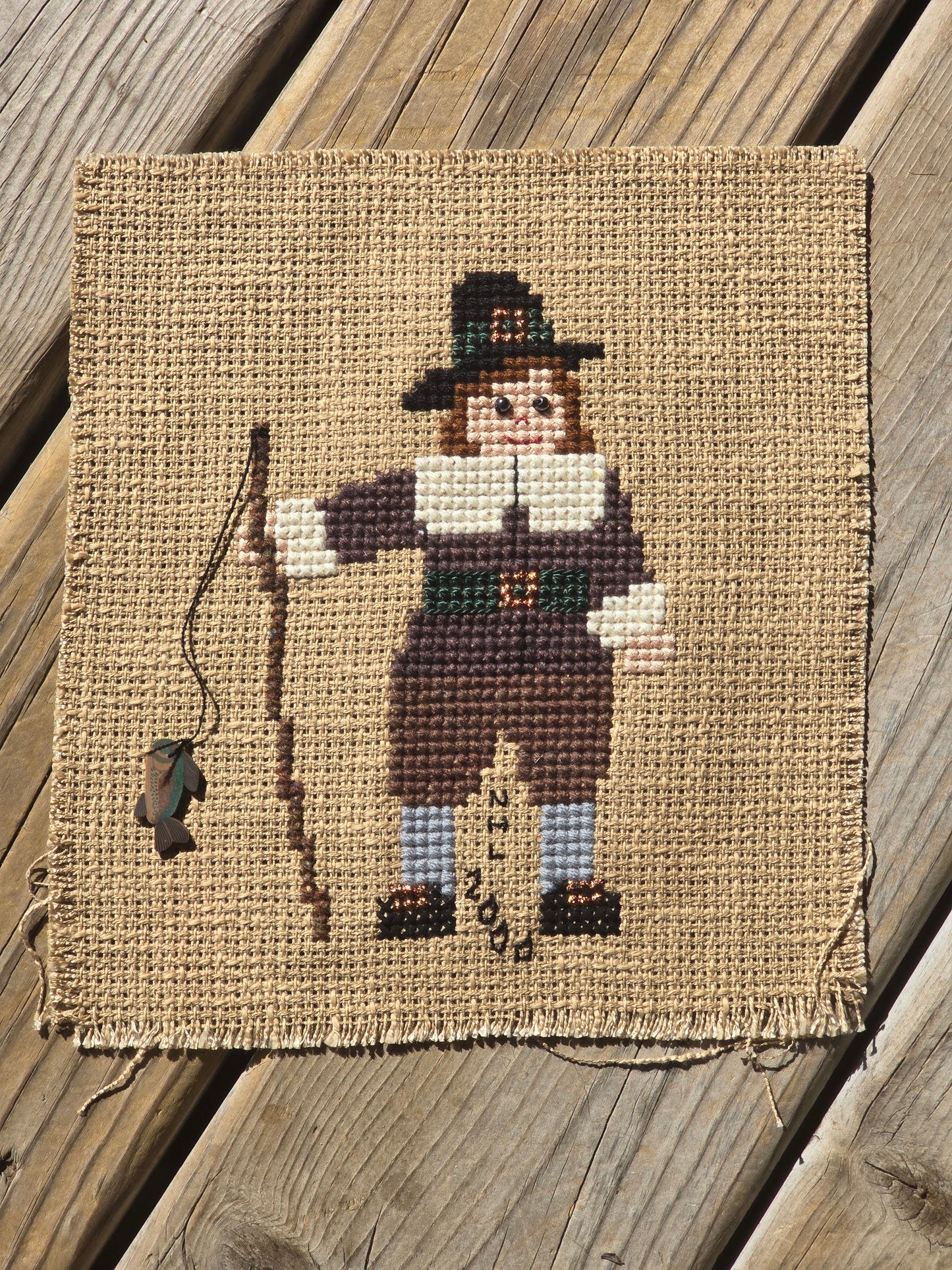 Fishing Pilgrim - Completed Cross Stitch