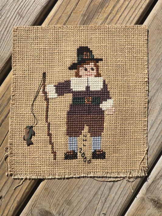 Fishing Pilgrim - Completed Cross Stitch