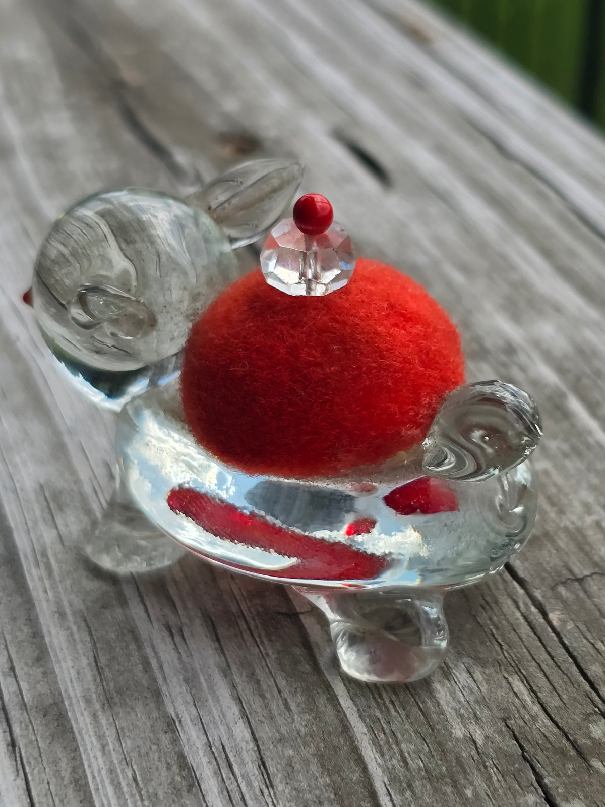 Vintage Glass Rabbit Pincushion - Notions