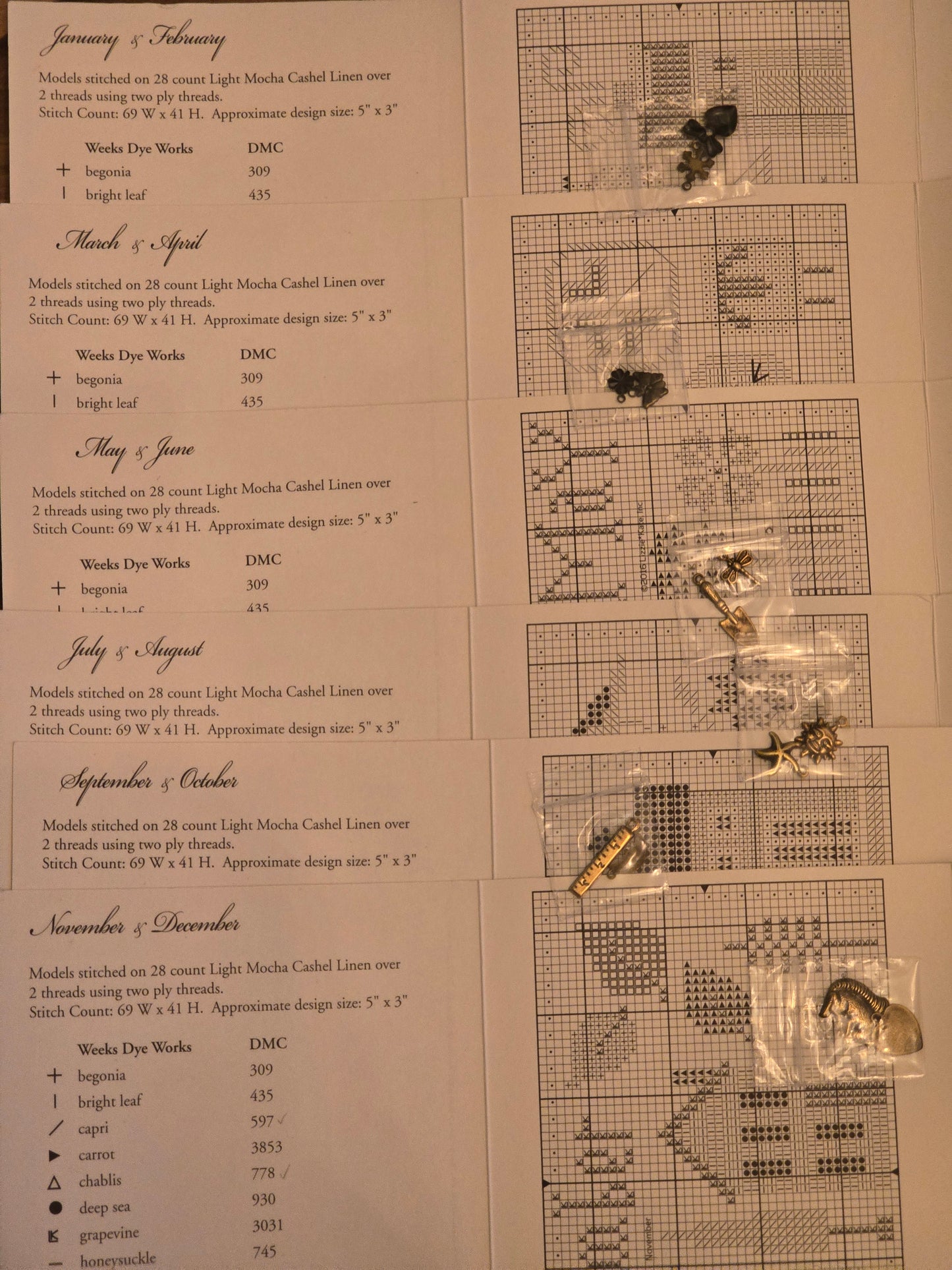 Lizzie Kate - LK Yearbook - January-December - F158-163 - Cross Stitch Patterns Set
