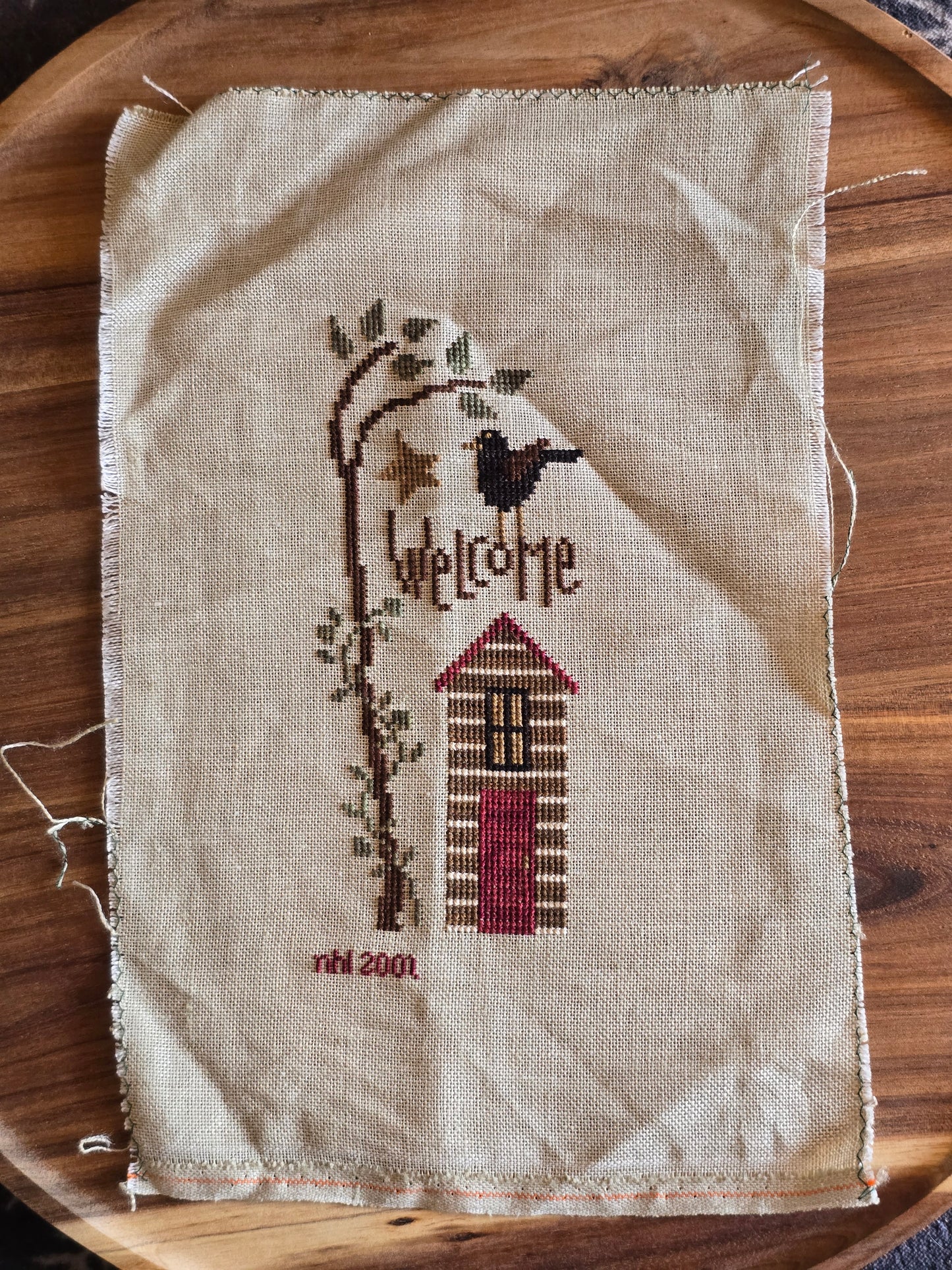 Bent Creek - Welcome Knocker - Completed Cross Stitch