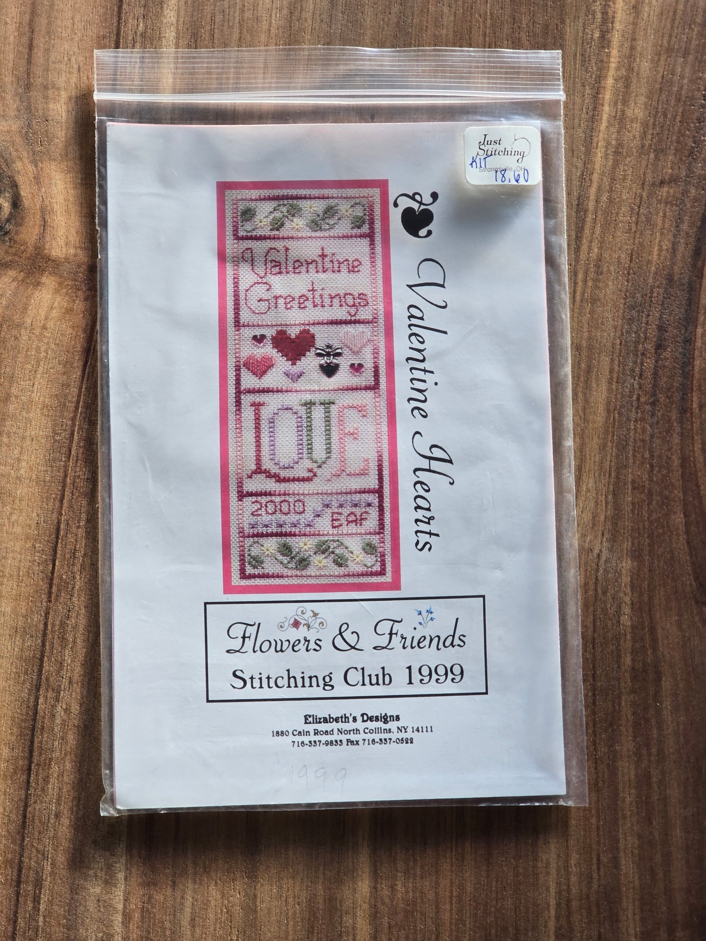 Elizabeth's Designs - Flowers & Friends Stitching Club 1999 - Valentine Hearts - Cross Stitch Kit