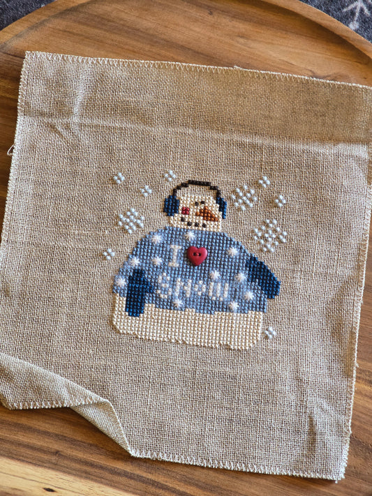 Bent Creek - I Love Snow Zipper - Completed Cross Stitch