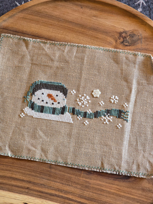 Unknown Designer - Snowman with Blue Hat and Scarf - Completed Cross Stitch