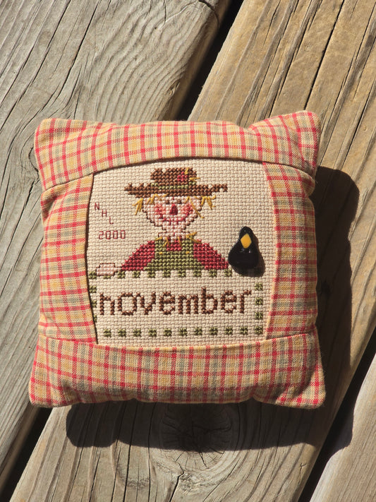 Pine Mountain Designs - November Pillow - Completed Cross Stitch