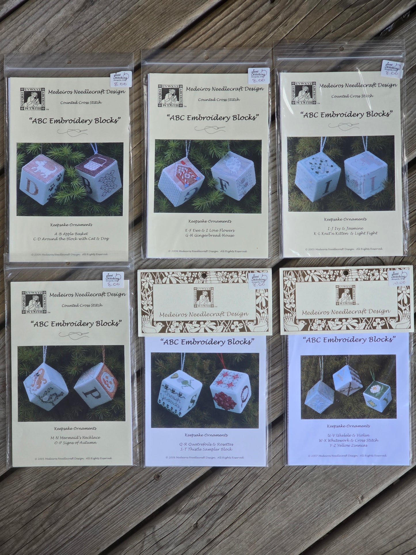 Medeiros Needlecraft Design - A-Z Embroidery Blocks (Set of 6) - Cross Stitch Pattern