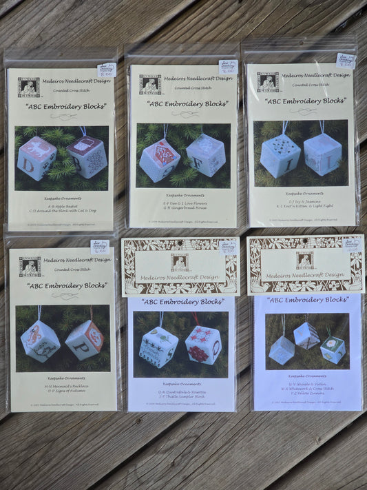 Medeiros Needlecraft Design - A-Z Embroidery Blocks (Set of 6) - Cross Stitch Pattern