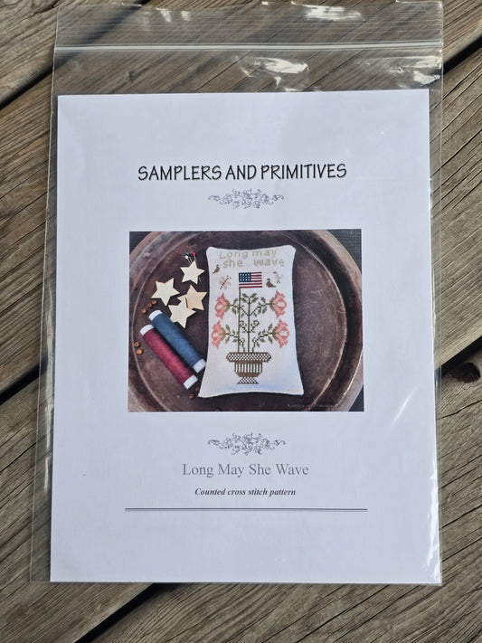 Samplers And Primitives - Long May She Wave - Cross Stitch Pattern
