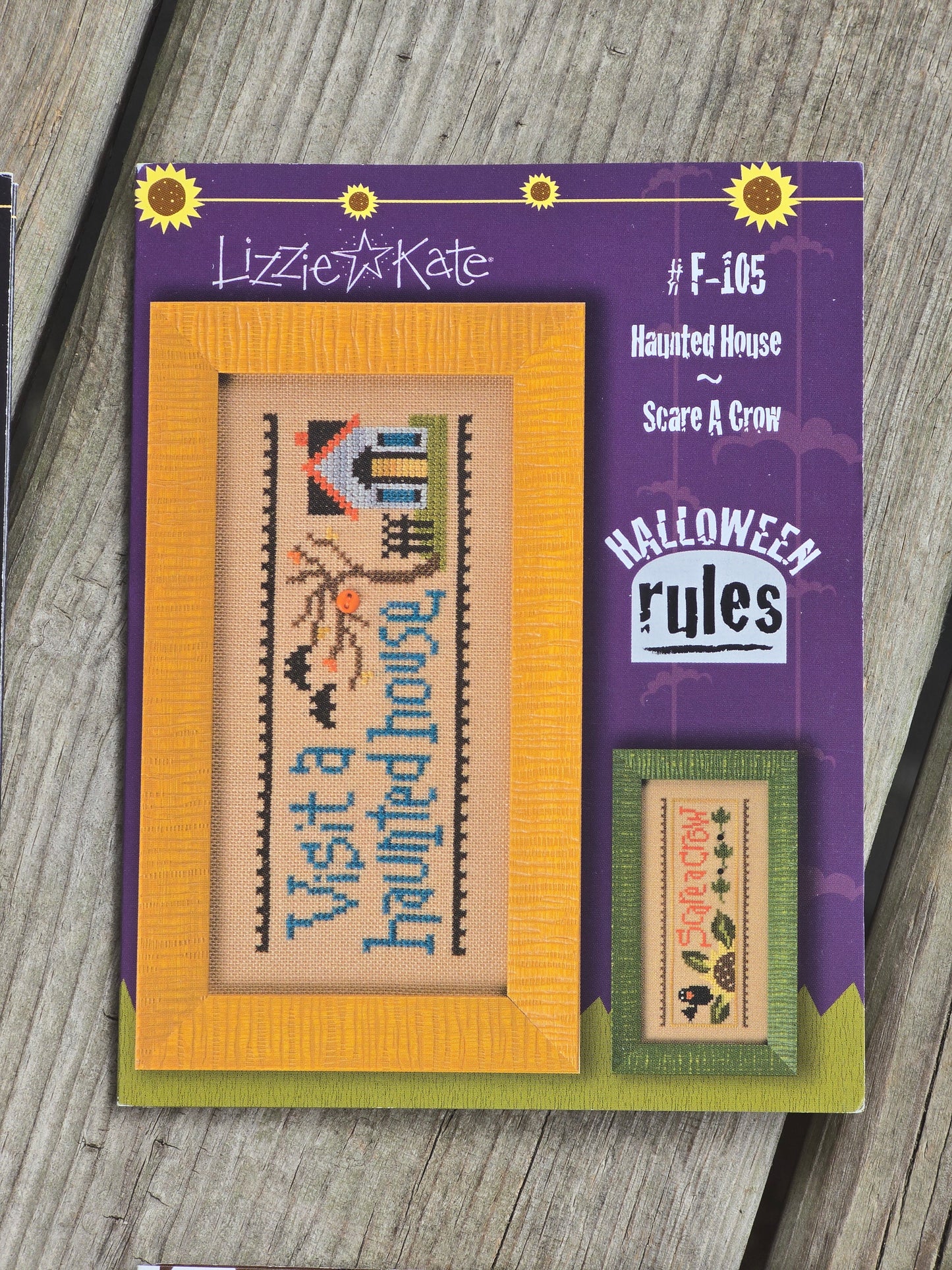 Lizzie Kate - Halloween Rules - Wear A Costume/Eat Candy, Haunted House/Scare A Crow, Carve A Pumpkin/Stay Up Late, Mind Your Mummy/Sit For A Spell, Brew Some Fun/Greet A Ghost, Howl At The Moon/Be Spooktacular - Set of 6 - Cross Stitch Patterns