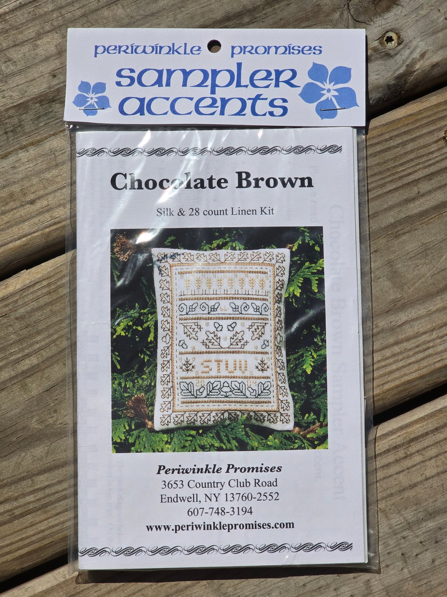Periwinkle Promises - Chocolate Brown - Sampler Accents - Cross Stitch Kit