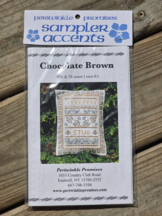 Periwinkle Promises - Chocolate Brown - Sampler Accents - Cross Stitch Kit