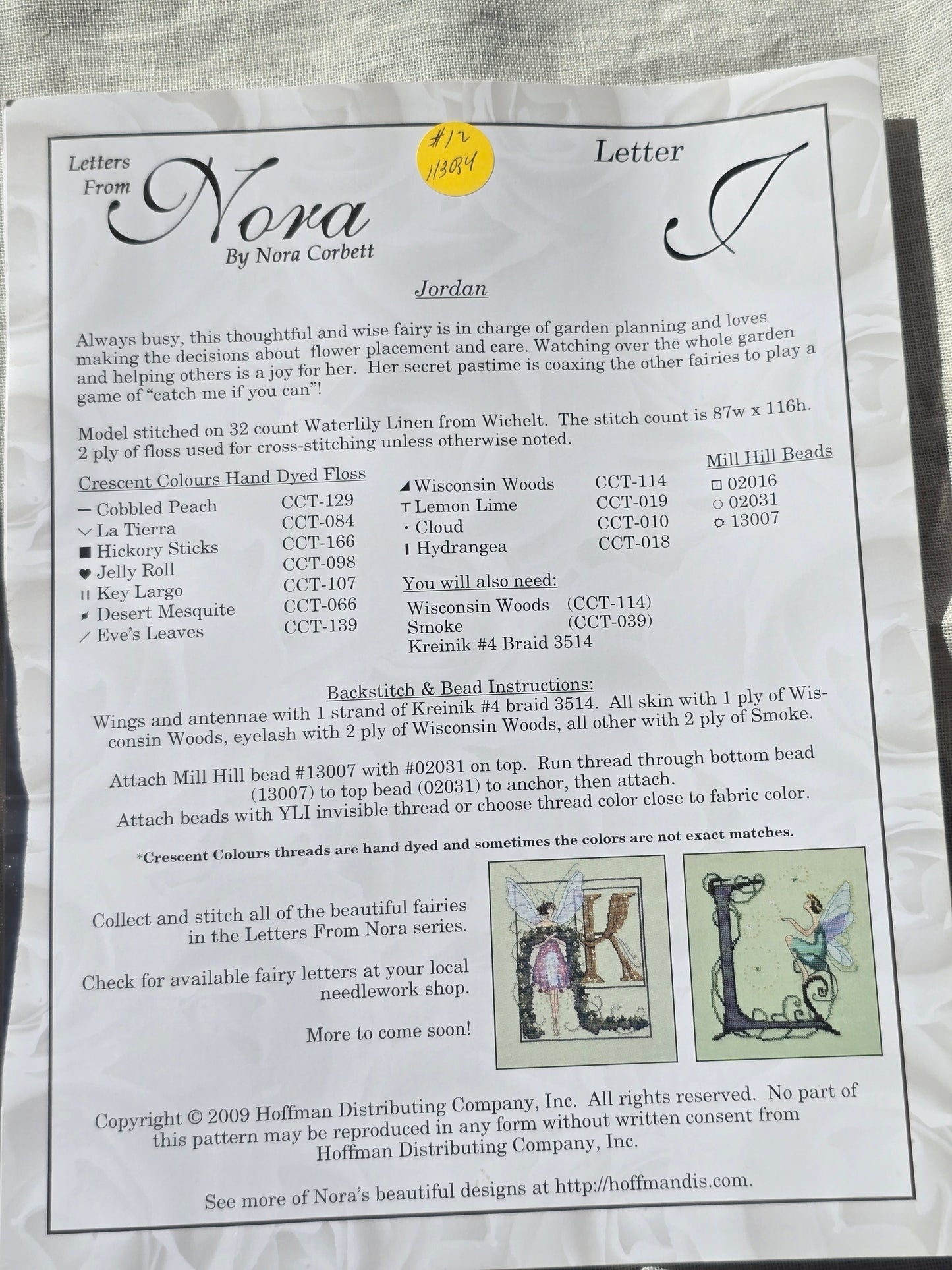 Mirabilia - Letters From Nora "Letter J" - Partially Completed Cross Stitch Kit