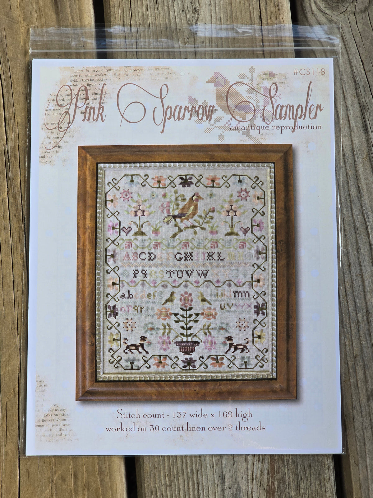 With Thy Needle & Thread - Pink Sparrow Sampler - Cross Stitch Pattern
