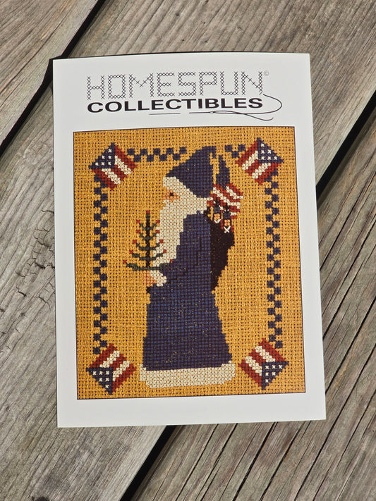 Homespun Collectibles - Patriotic Santa Holding Tree and Toy Sack with Flag - #6 - Cross Stitch Pattern