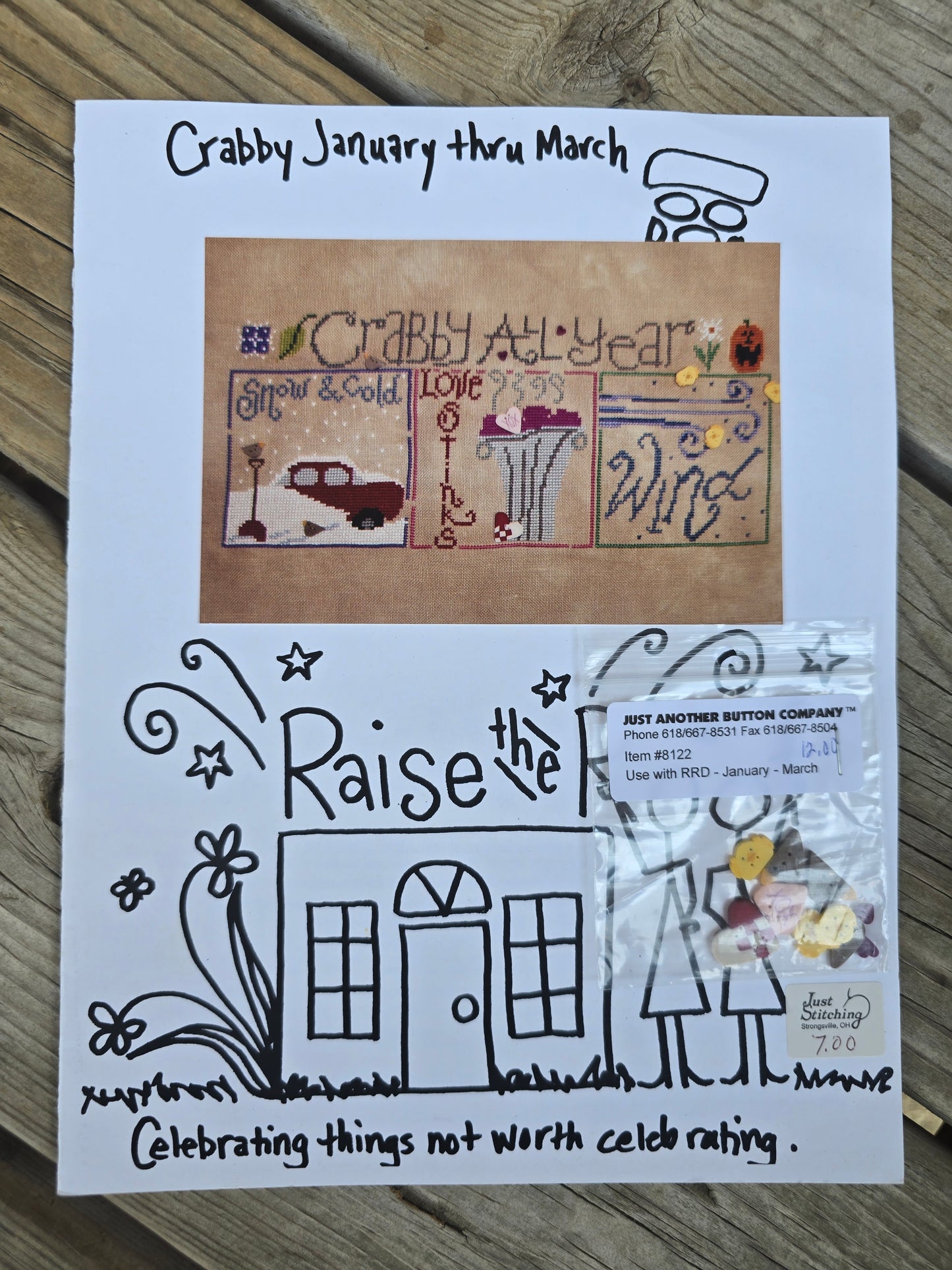 Raise the Roof Designs - Crabby January thru December Series - Pattern & Buttons (Set of 4)