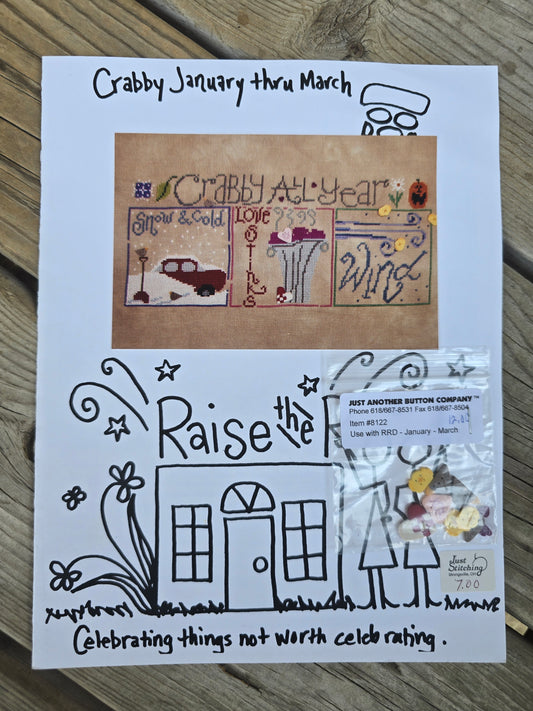 Raise the Roof Designs - Crabby January thru December Series - Pattern & Buttons (Set of 4)