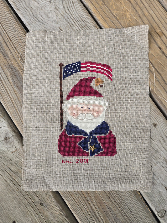 Bent Creek - Patriotic Santa Zipper - Completed Cross Stitch