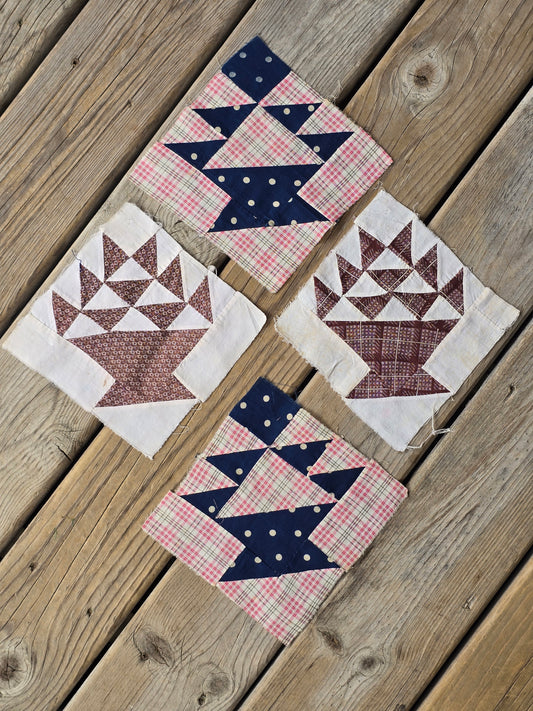 Antique Basket Quilt Blocks - Set of 4