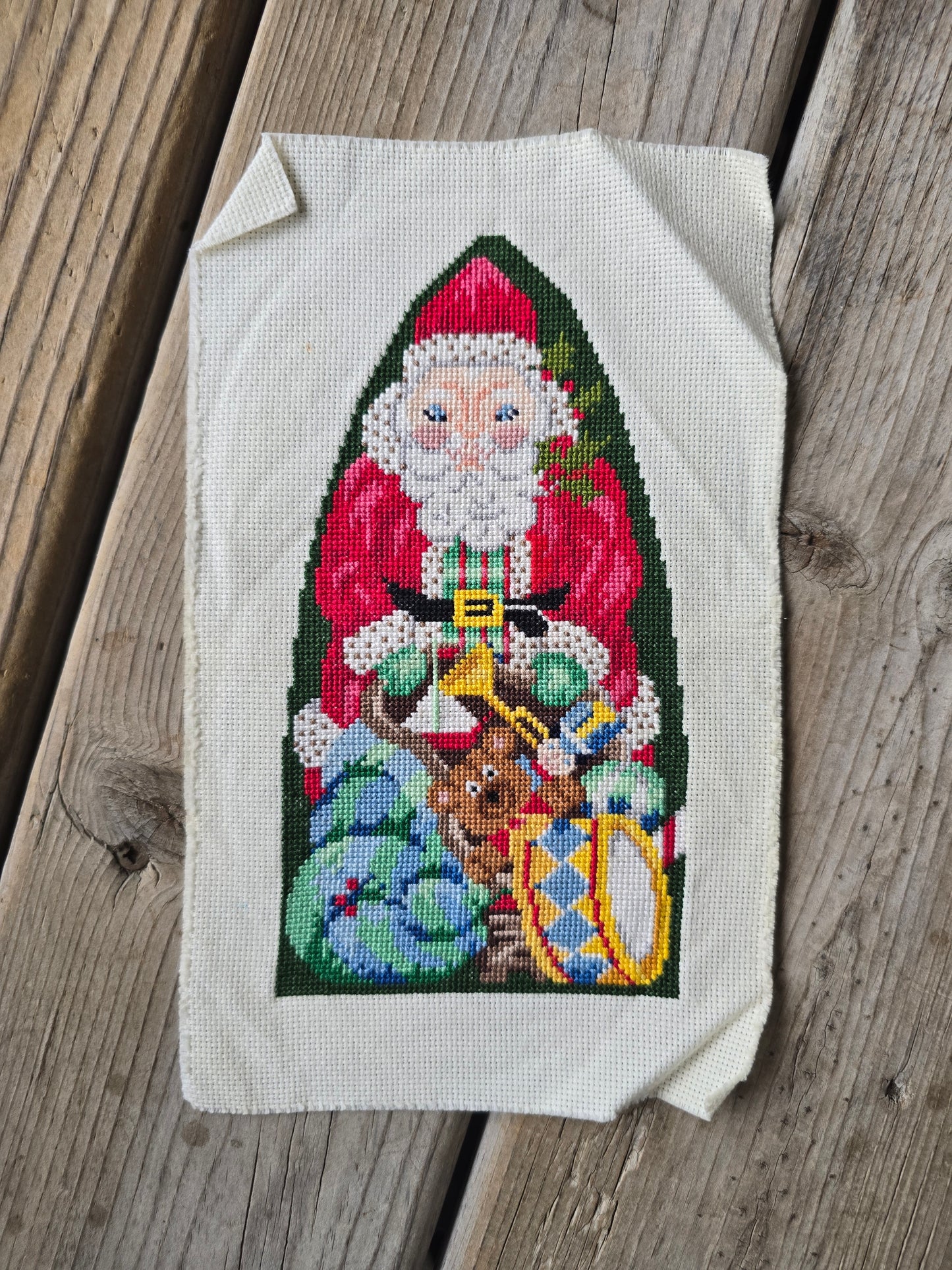 Santa with Toys - Completed Cross Stitch