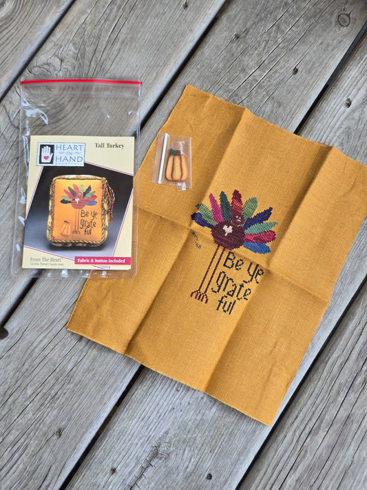 Heart in Hand - Tall Turkey - Completed Cross Stitch