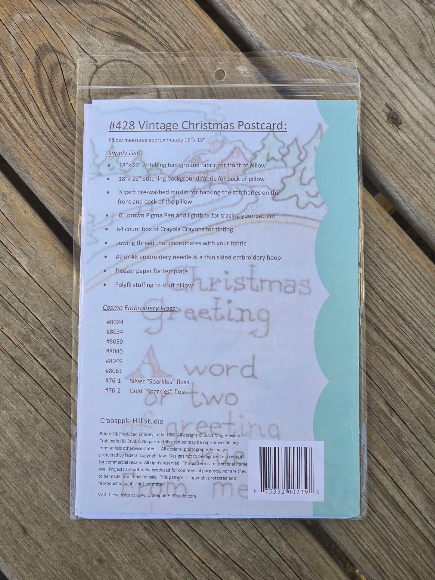 Crab-apple Hill - Vintage Christmas Postcard - Embroidery Pattern