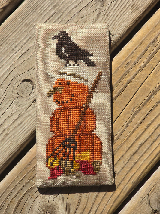 Autumn Pumpkim "Snowman" - Completed Cross Stitch