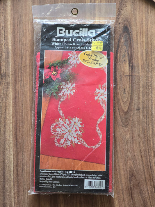 Bucilla - White Poinsettia Tablerunner - Cross Stitch Kit