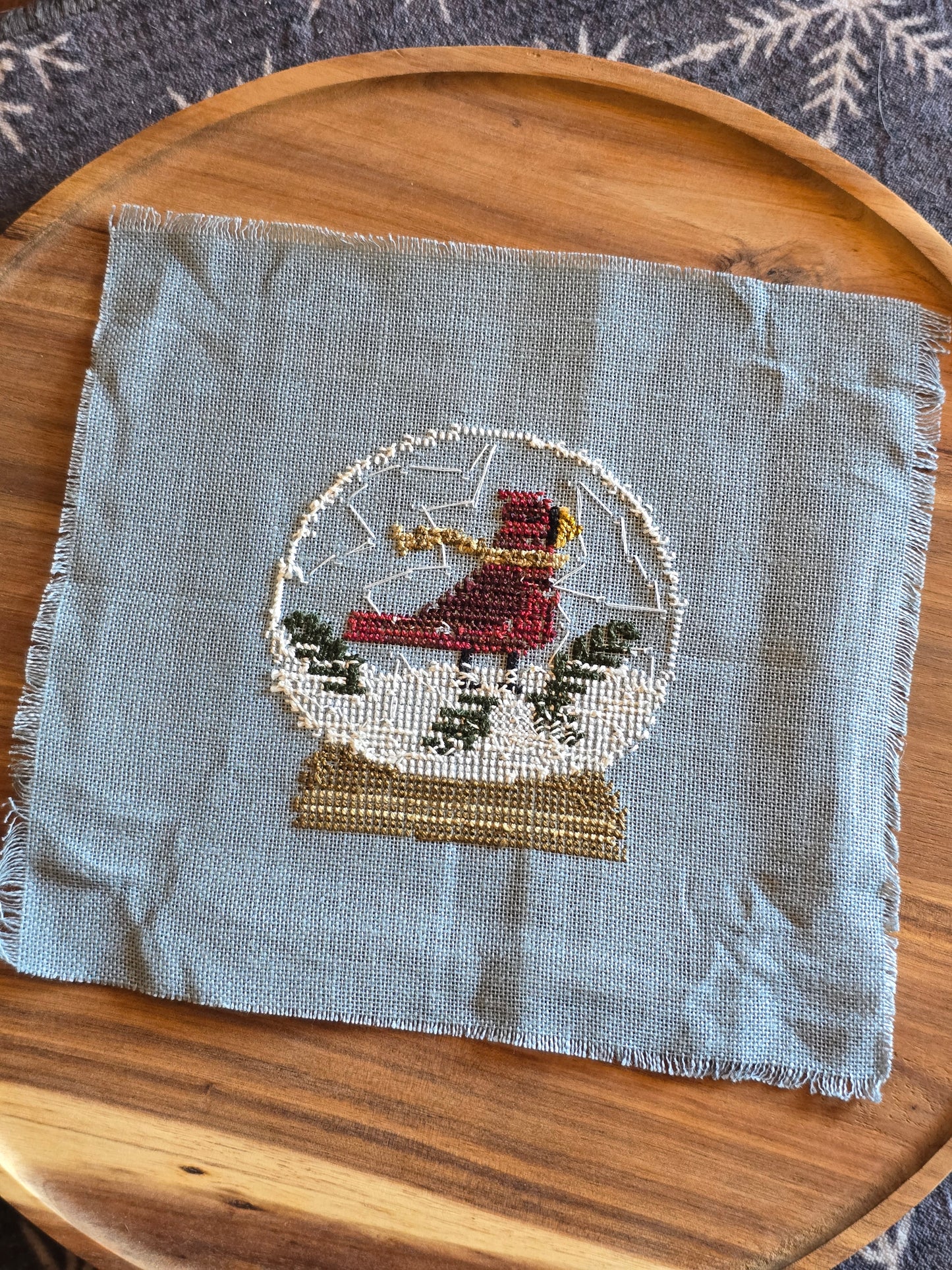Bent Creek - Red Bird Globe - Completed Cross Stitch