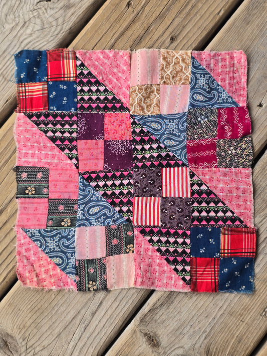 Antique Mixed Lot of Hand Pieced Quilt Blocks - Set of 3