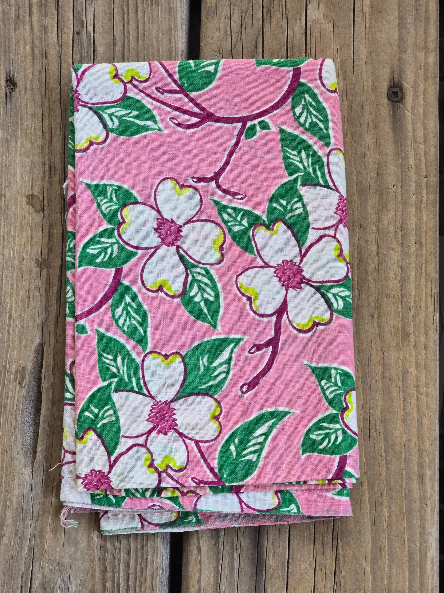 Pink, Green, White and Burgundy Floral - Linens - Feed Sack