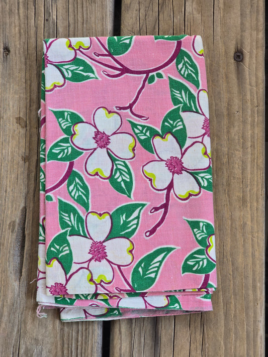 Pink, Green, White and Burgundy Floral - Linens - Feed Sack