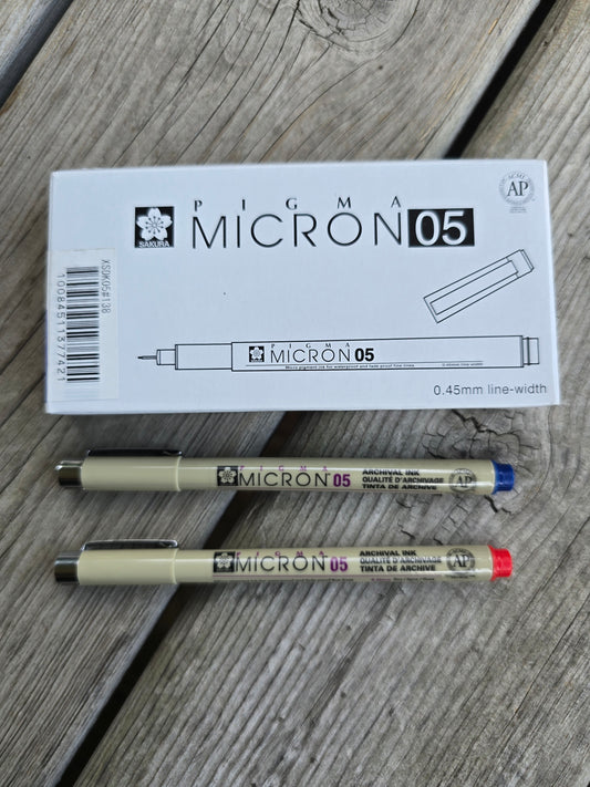 Pigma Micron Pen - 05 - Red, Royal Blue