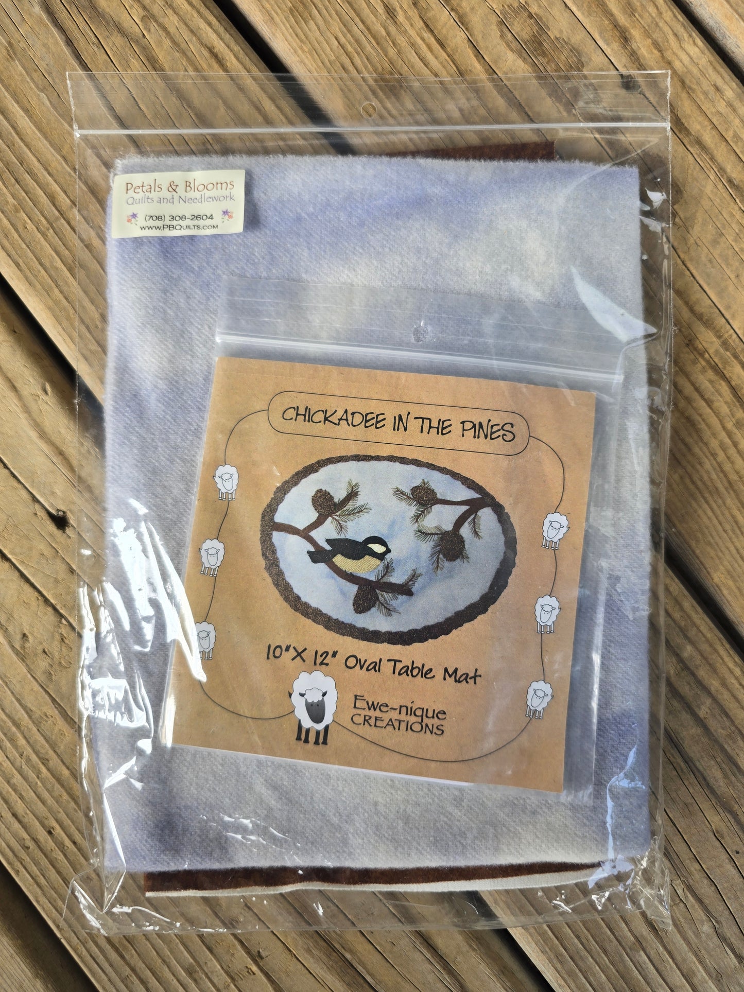 Petals and Blooms - Ewe-nique Creations - Chickadee in the Pines Table Mat - Wool Kit