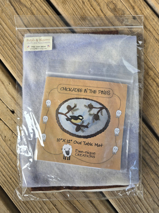 Petals and Blooms - Ewe-nique Creations - Chickadee in the Pines Table Mat - Wool Kit