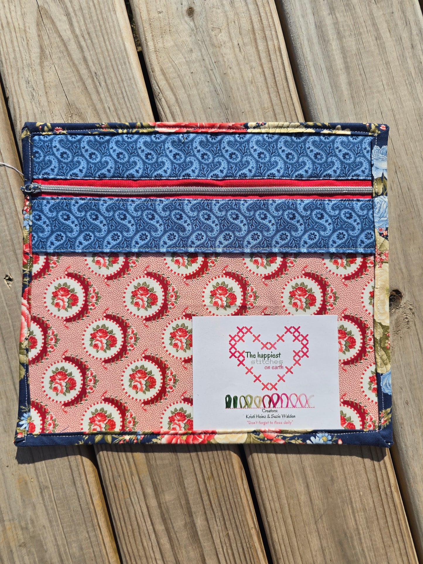 K Heinz Designz - Vinyl Project Bag - Blue Paisley and Red Floral