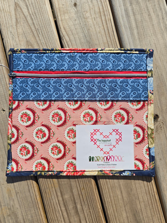 K Heinz Designz - Vinyl Project Bag - Blue Paisley and Red Floral