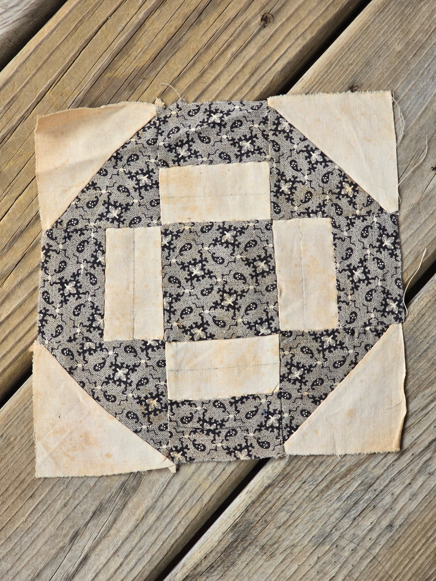 Vintage Grecian Square and Bow Tie Wreath Quilt Blocks - Set of 3