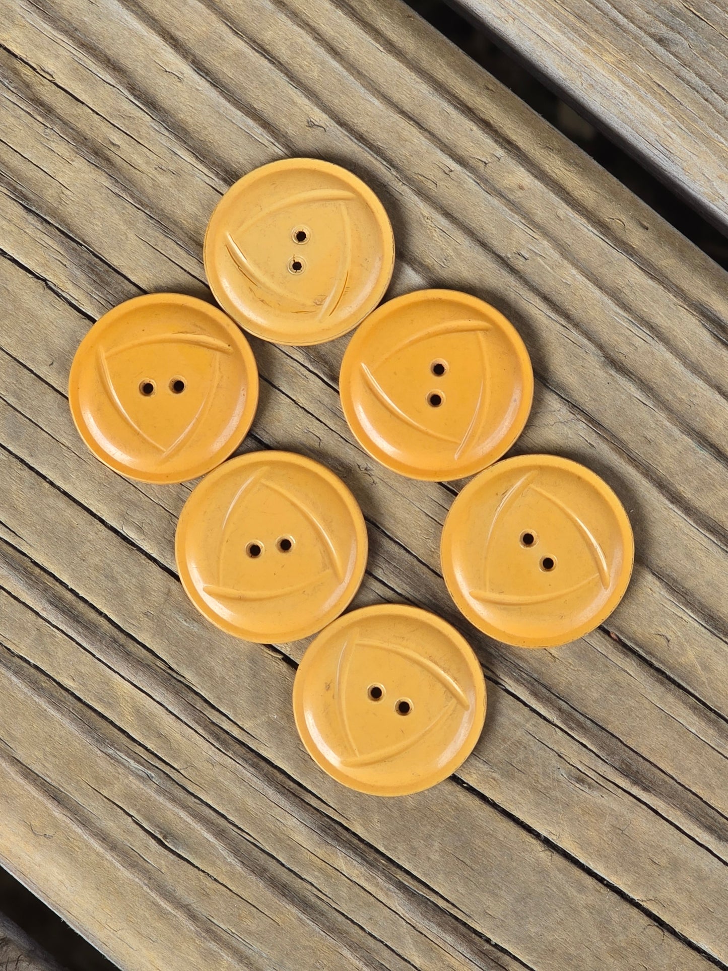 Six Vintage Round Mustard Buttons