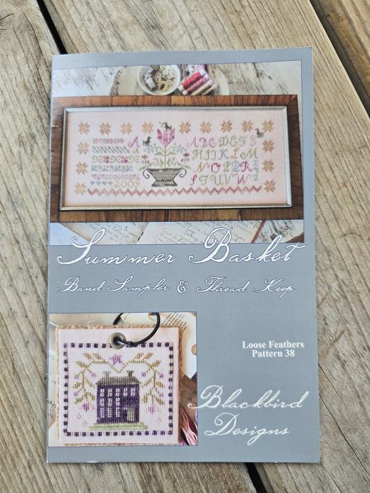 Blackbird Designs - Summer Basket Band Sampler & Thread Keep - Loose Feathers Pattern #38 - Cross Stitch Pattern