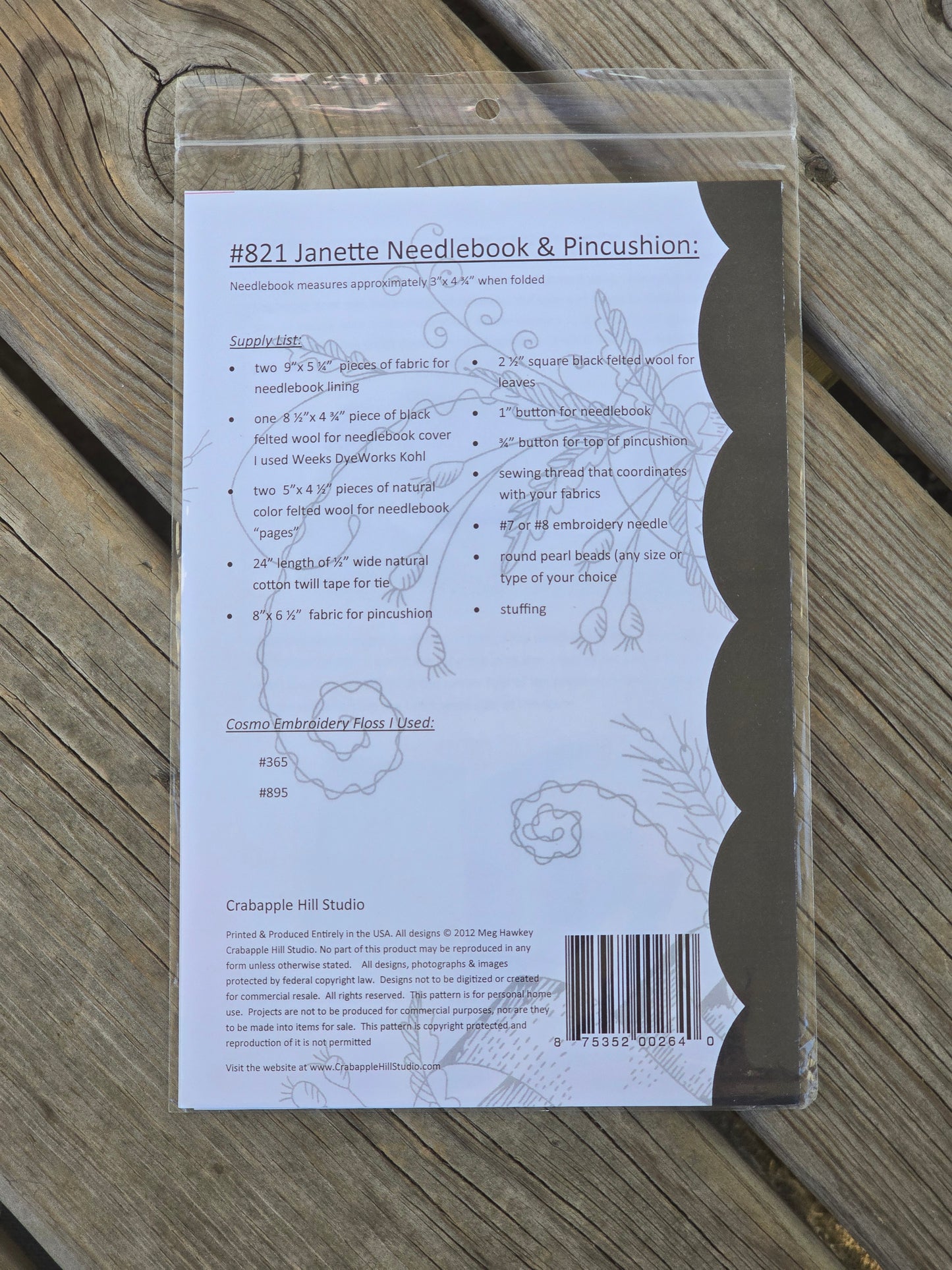 Crab-apple Hill - Janette Needlebook & Pincushion - Embroidery Pattern