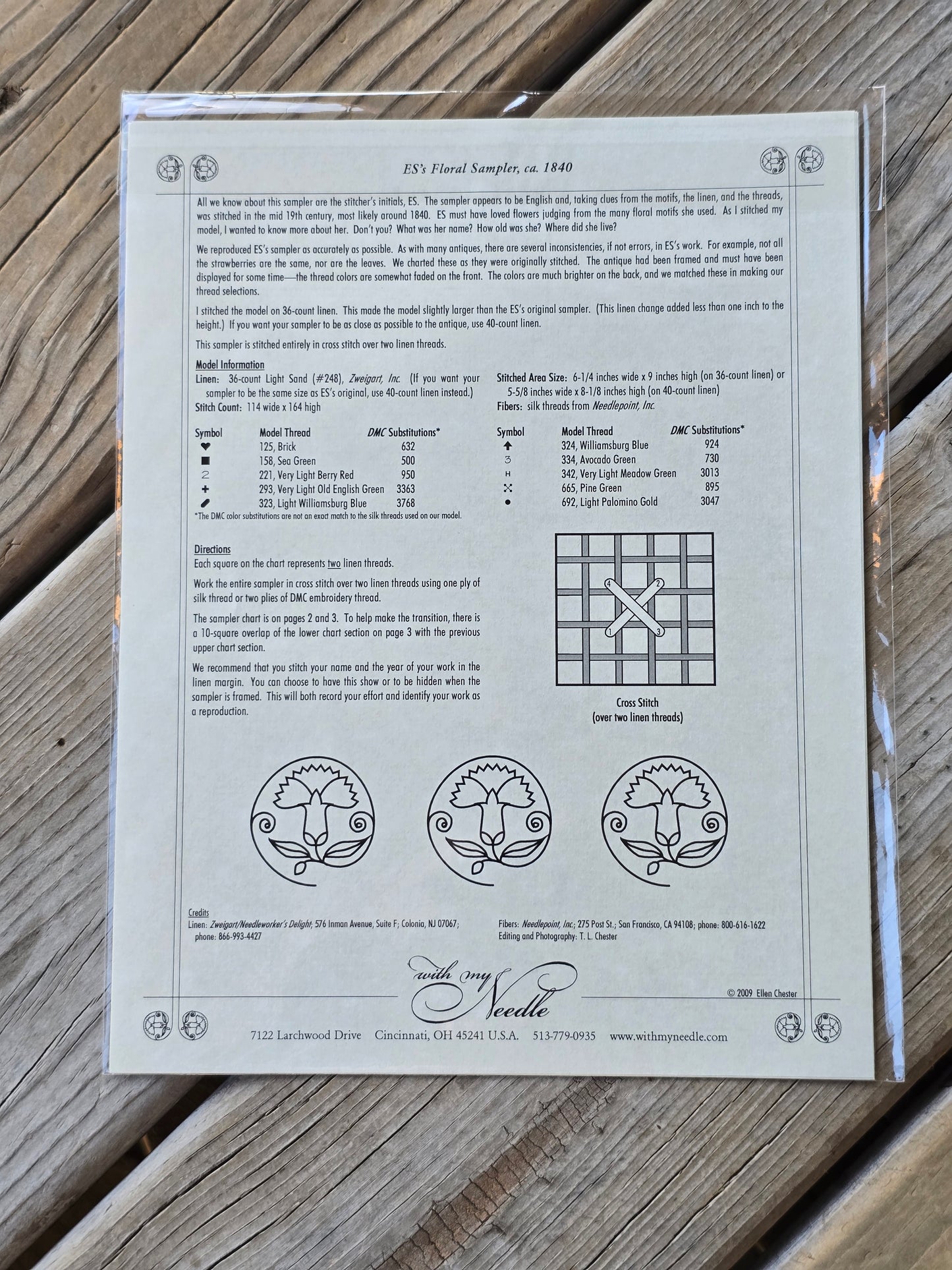 With My Needle - ES's Floral Sampler, ca. 1840 - Cross Stitch Pattern